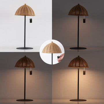 Tilly 12.75" Modern Coastal Indoor/Outdoor Wicker Shade Rechargeable/Cordless Dimmable Integrated LED Table Lamp